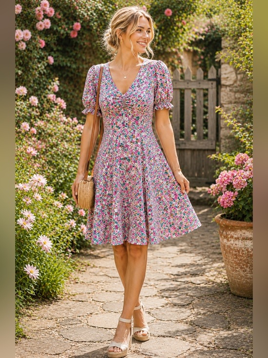 Boden Dresses & Skirts - Boden Floral EcoVero Jersey Fit & Flare Dress US 14R Pink Green Cottagecore
